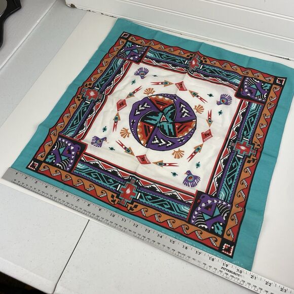 Vintage Wamcraft Bandana Handkerchief Aztec Native American Turquoise Purple - Picture 4 of 6